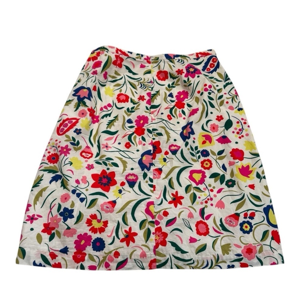 Boden A-Line White Pink Red Green Midi Floral Skirt Sz 10L Bright Whimsical Boho